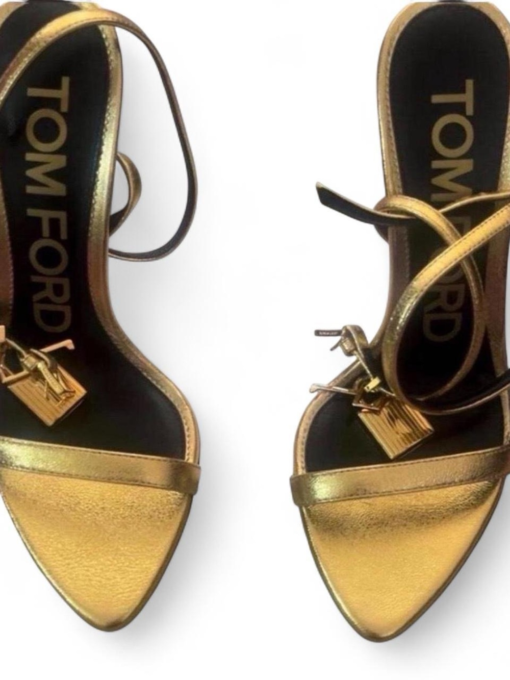 Tom Ford Metallic Gold Leather Ankle-Strap Pointed-Toe Heels